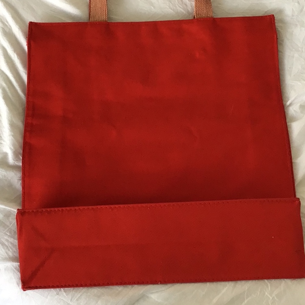 Red canvas tote bag with a front pocket - Picture 5 of 9